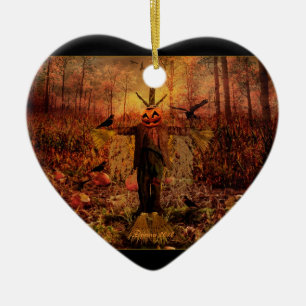 Patch Scarecrow Pumpkin Patch Heart Ornament