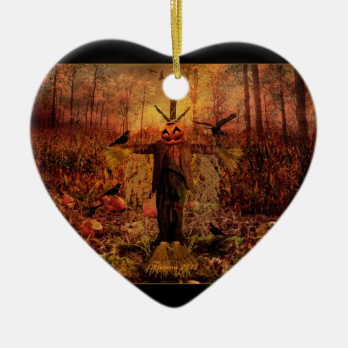 Patch Scarecrow  Pumpkin Patch Heart Ornament