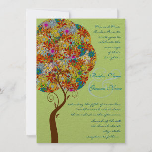 Patch Work Flower Love Tree Wedding Invitation