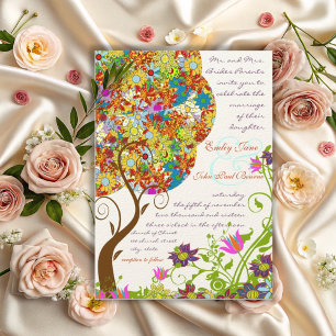 Patch Work Flower Love Tree Wedding Invitation