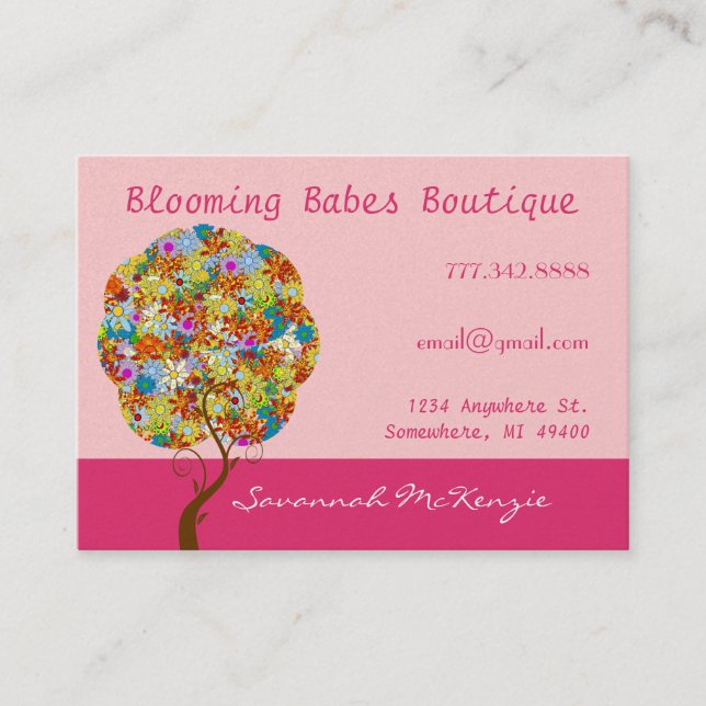 Patch Work Tree on Pink Business Cards (Front)
