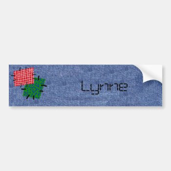 Patched Denim Personalized Bumper Sticker by Lynnes_creations at Zazzle
