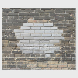 Patched Grey and White Brick Wall Wrapping Paper