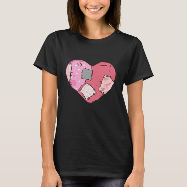 Patched Heart Goth  T-Shirt (Front)