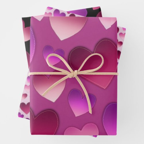 Patched heart seamless pattern x 3 wrapping paper sheets