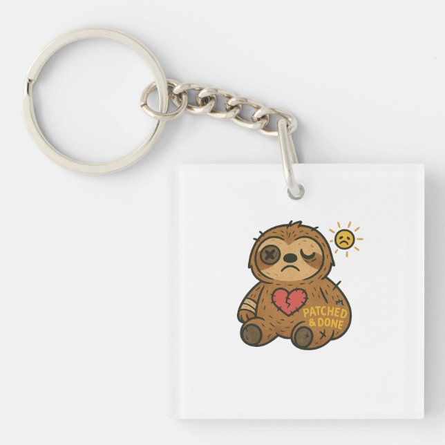 Patched Sloth Tee — Sad but Soft Keychain (Front)