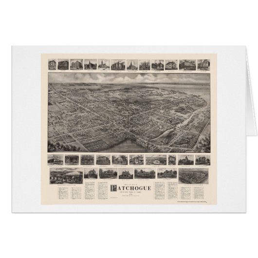 Patchogue, NY Panoramic Map - 1906 Cards (Front Horizontal)
