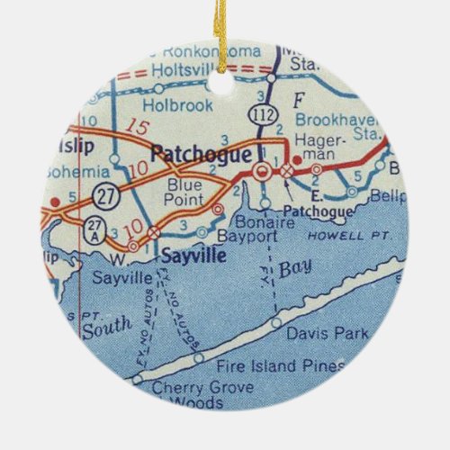 Patchogue Vintage Map Ceramic Ornament