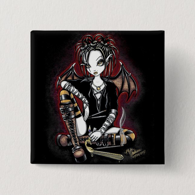 Patchouli Gothic Incense Fairy Button (Front)