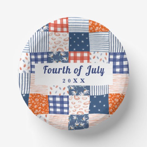 Patchwork 4th of July Red White and Blue Paper Bowls