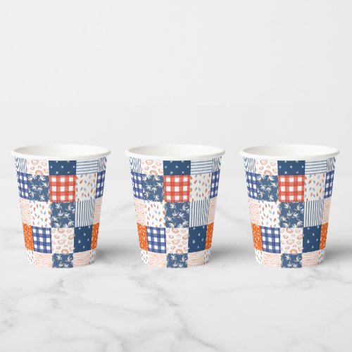 Patchwork 4th of July Red White Blue Paper Cups