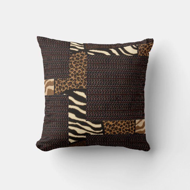 Patchwork African Animal Pattern – Bold & Cultural Throw Pillow (Front)