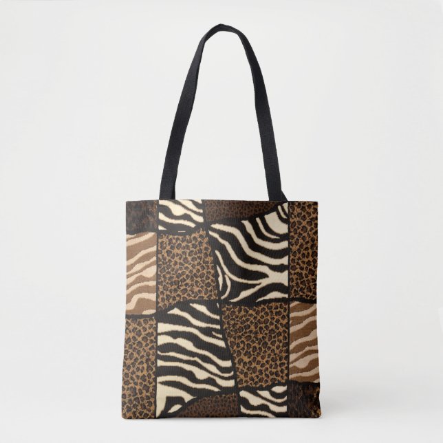 Patchwork African Animal Pattern – Bold & Cultural Tote Bag (Front)