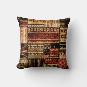 Patchwork african pattern grunge print background throw pillow