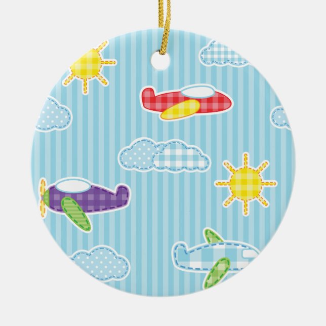 Patchwork Airplanes Ceramic Ornament (Front)