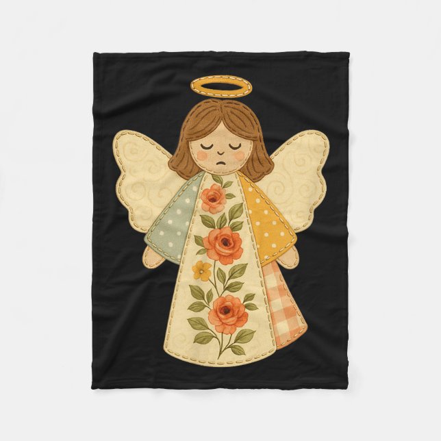 Patchwork Angel Cozy Christmas &amp; Christian Des Fleece Blanket (Front)