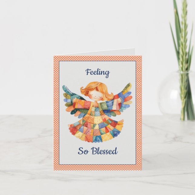 Patchwork Angel Friend Letterpress Thank You Card (Front)