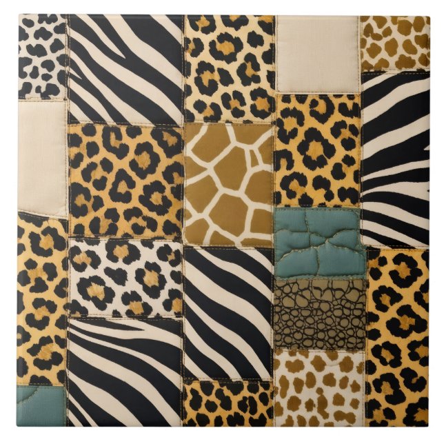 Patchwork Animal Print Ceramic Tile (Front)