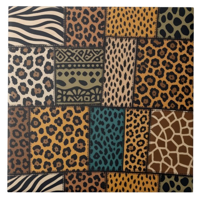 Patchwork Animal Print Ceramic Tile (Front)
