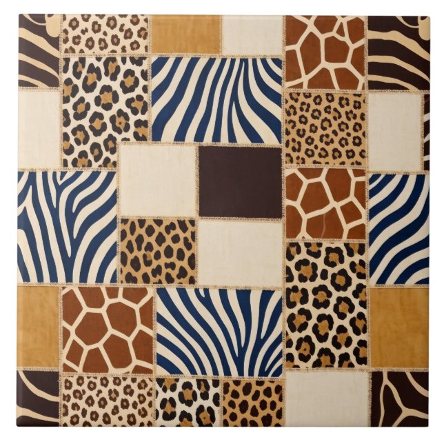 Patchwork Animal Print Ceramic Tile (Front)