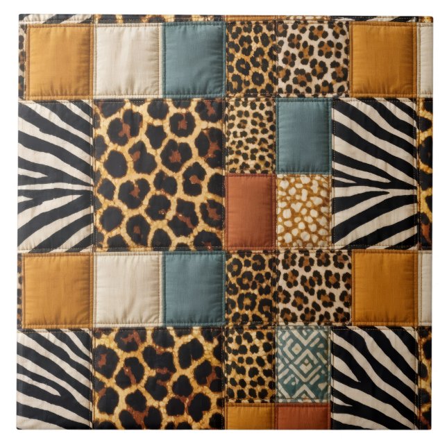 Patchwork Animal Print Ceramic Tile (Front)