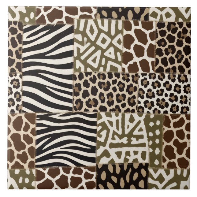Patchwork Animal Print Ceramic Tile (Front)
