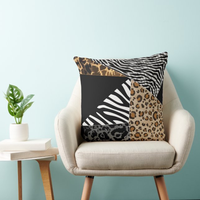 Patchwork Animal Print Zebra Leopard Throw Pillow (Chair)