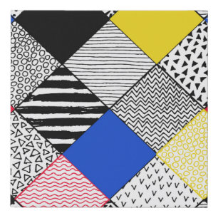 Patchwork background: birds, polka dots. faux canvas print