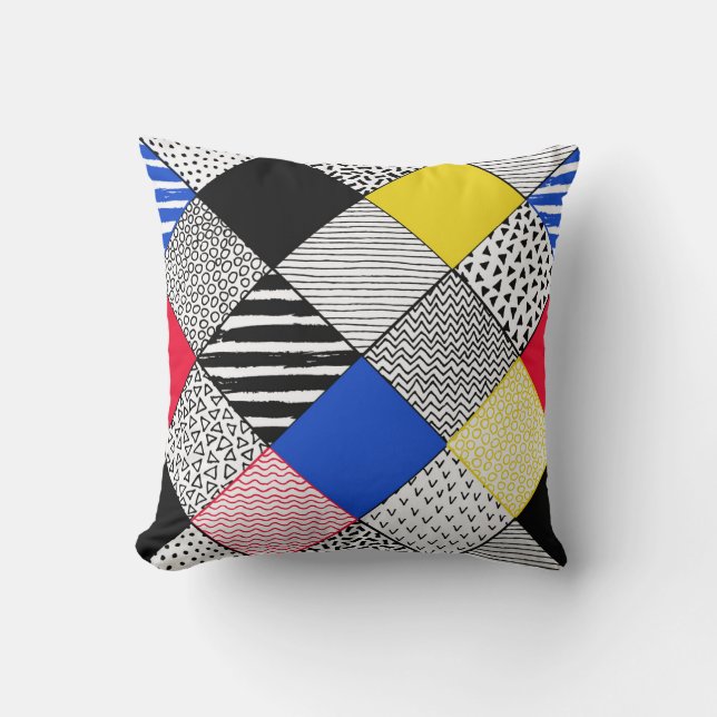 Patchwork background: birds, polka dots. throw pillow (Front)