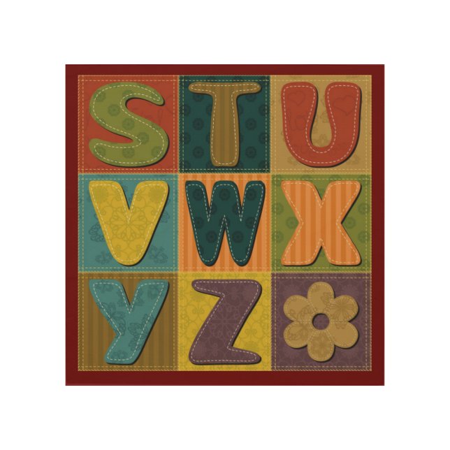 Patchwork Background with Alphabet Pattern    Wood Wall Art (Front)