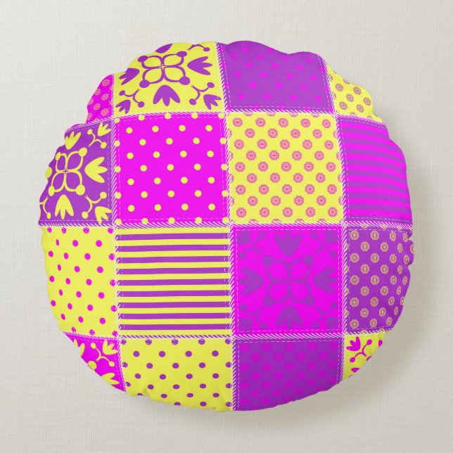 patchwork background with different patterns art,b round pillow (Front)