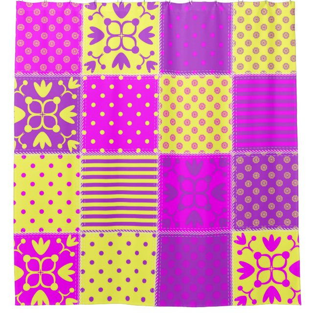 patchwork background with different patterns art,b shower curtain (Front)