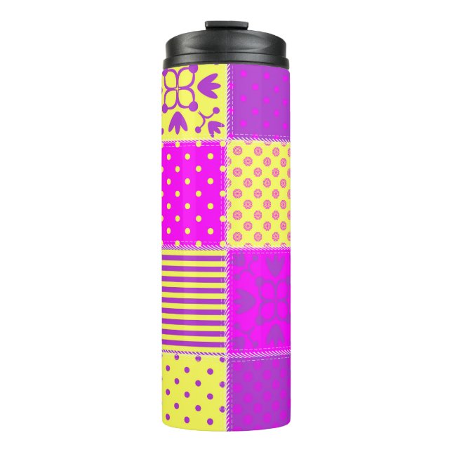 patchwork background with different patterns art,b thermal tumbler (Front)