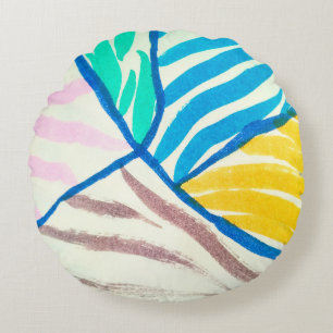 patchwork background with different patterns round pillow