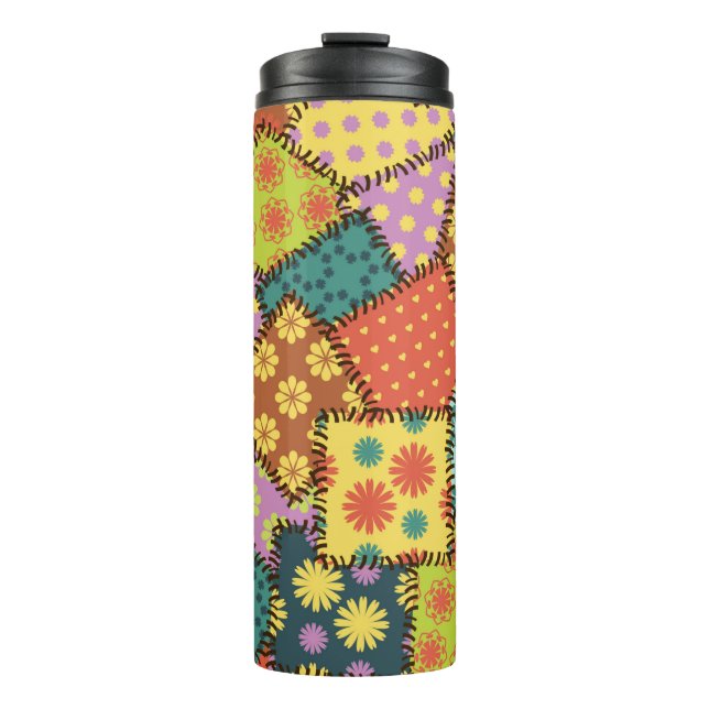 patchwork background with different patterns thermal tumbler (Front)