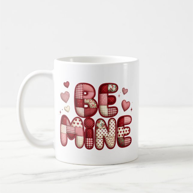 Patchwork "Be Mine" Valentine's  Mug (Left)