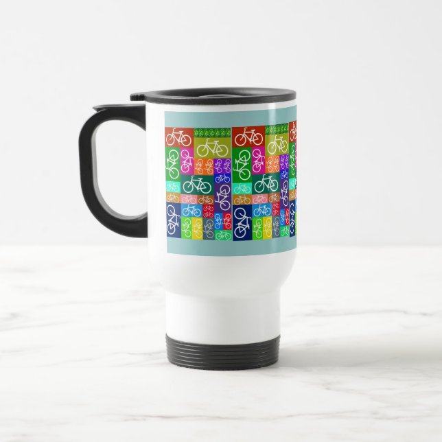 Patchwork Bicycles Art Travel Mug (Left)