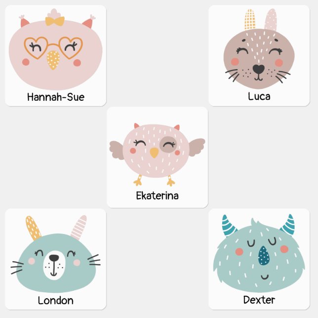 Patchwork bird pig bunny monster back to school  kids' labels (Group)