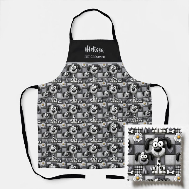 Patchwork Black and White Dog Pattern Pet Groomer Apron (Creator Uploaded)