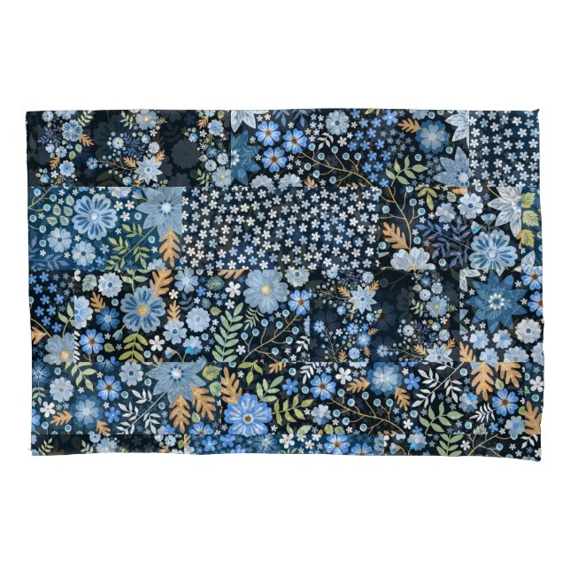 Patchwork Blue Flowers: Seamless Fabric. Pillow Case (Front)