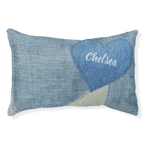 Patchwork Blue Jeans with Personalized Heart Pet Bed