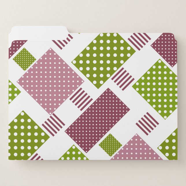 Patchwork brown green polka dots white back file folder (Front Left)