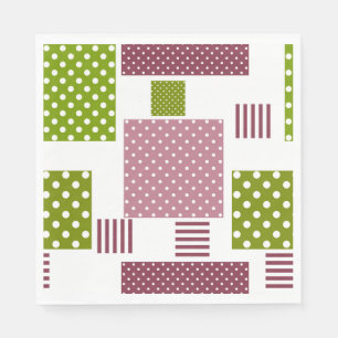 Patchwork brown green polka dots white back napkins