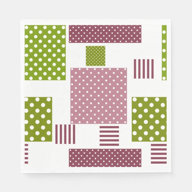 Patchwork brown green polka dots white back napkins (Front)