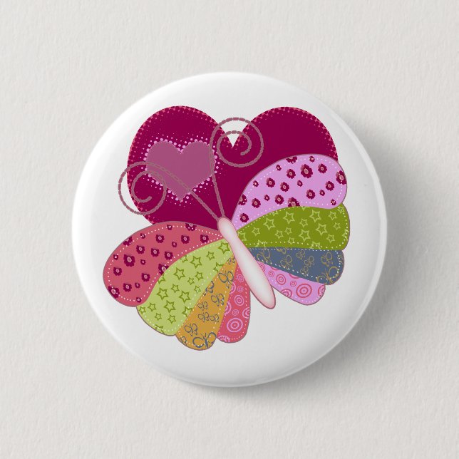 Patchwork Butterfly Heart Button (Front)