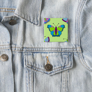 Patchwork Butterfly Pattern on Green Button