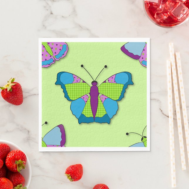 Patchwork Butterfly Pattern on Green Napkins (Creator Uploaded)