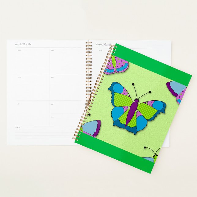 Patchwork Butterfly Pattern on Green Planner (Creator Uploaded)
