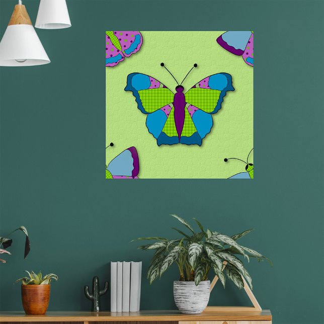 Patchwork Butterfly Pattern on Green Poster (Creator Uploaded)