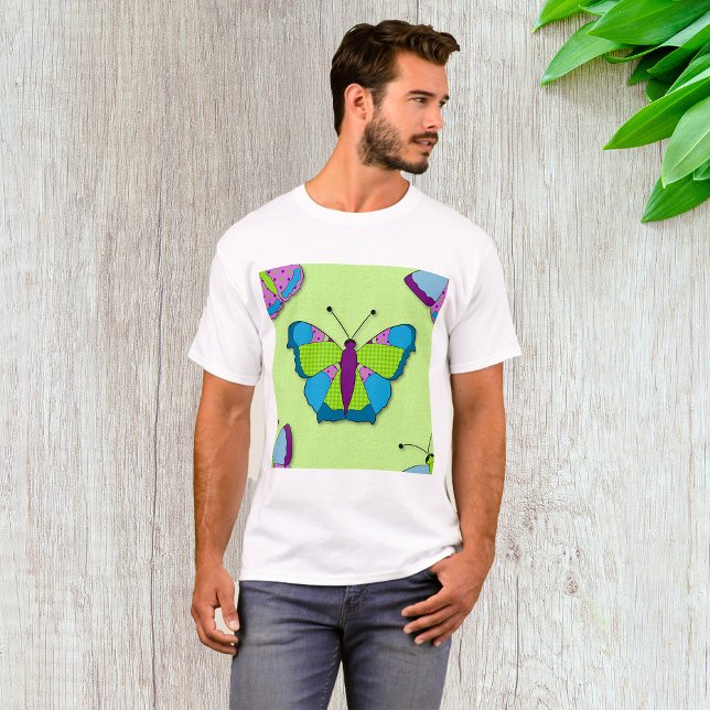 Patchwork Butterfly Pattern on Green T-Shirt (Creator Uploaded)